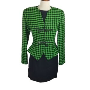 Florine Wachter green check 80's power suit sz 4